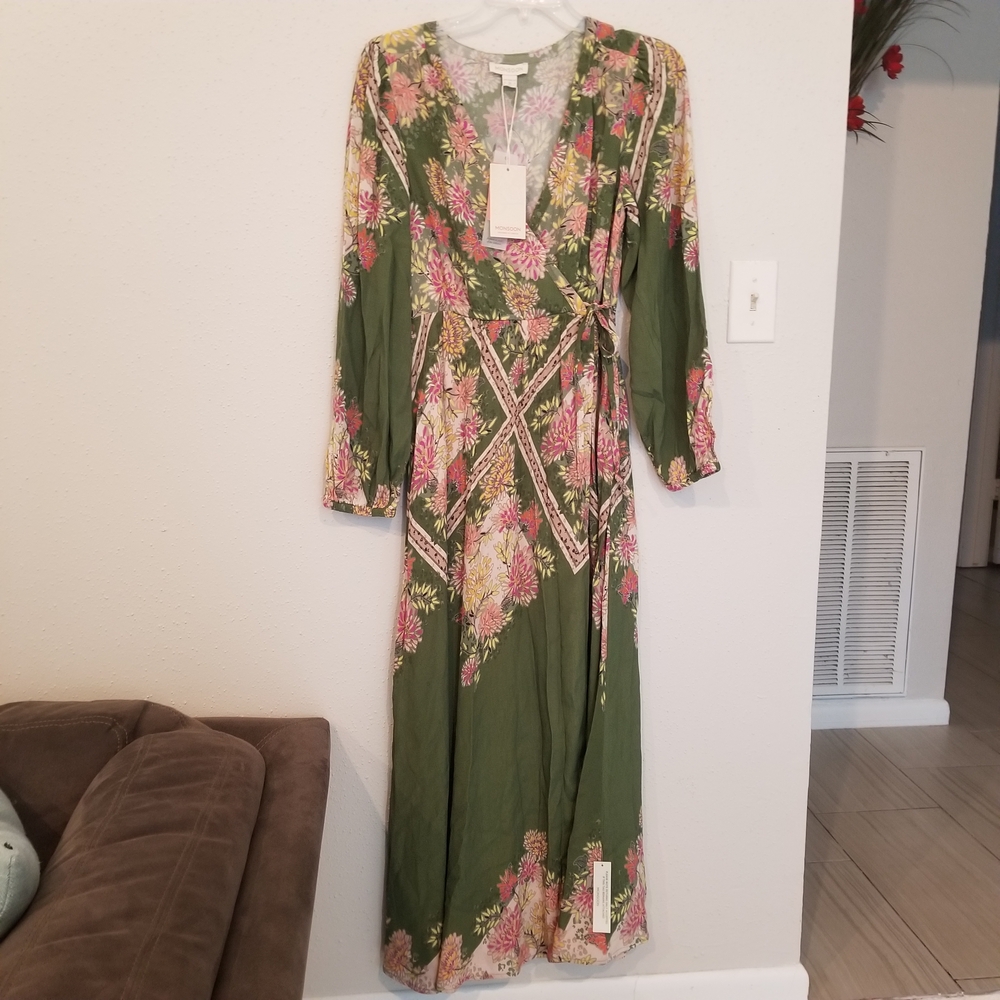 NWT Monsoon Boho Floral Wrap Dress 100% Viscose Winter Colors Brand Sz 4